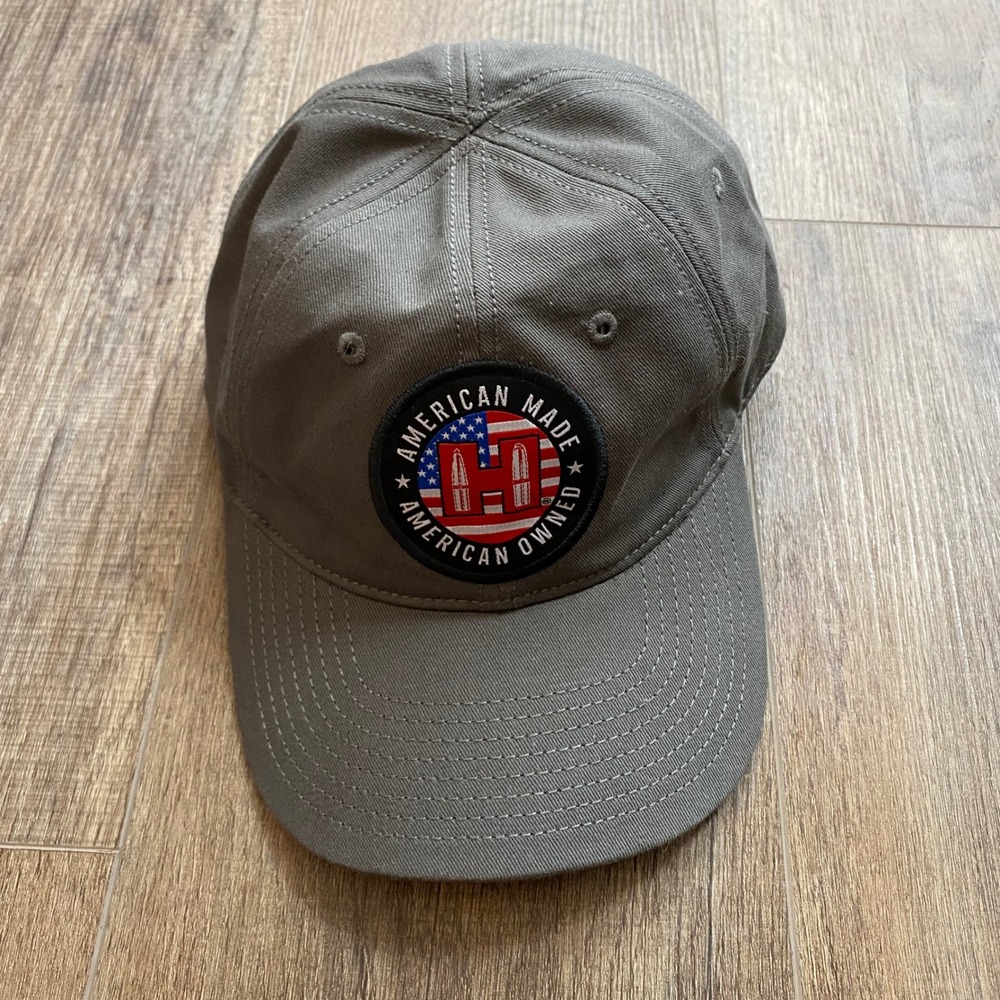 Hornady American Made American Owned Gray Baseball Cap Adjustable Hat Patch
